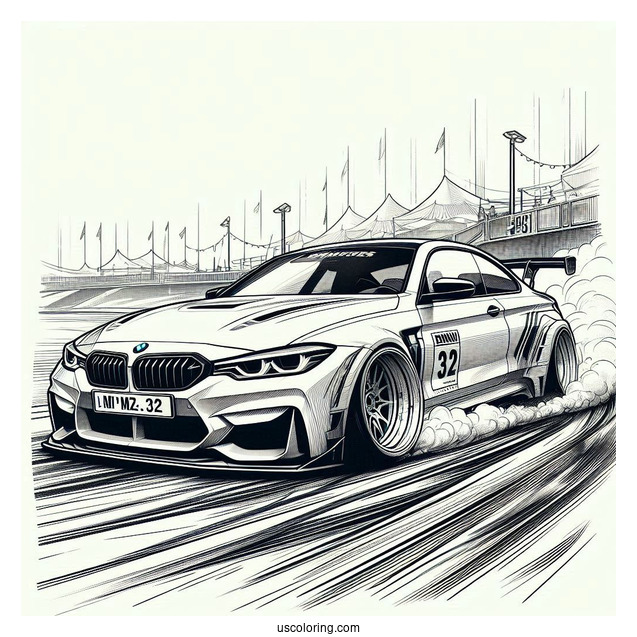 2023 BMW Coloring Page M4 Competition Drifting
