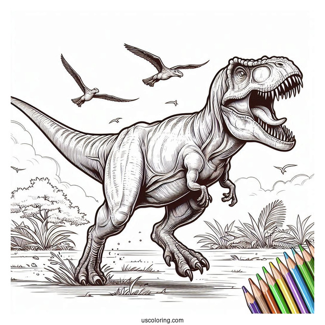 Tyrannosaurus Rex Running With Open Jaw To Color
