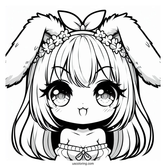 Chibi Girl With Furry Rabbit Ears Coloring Page
