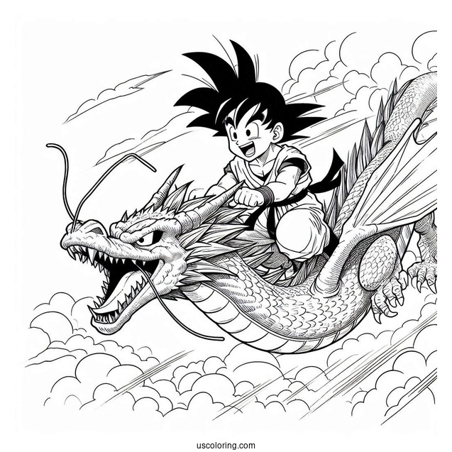 Manga Coloring Page Of Dragon Ball Z Goku Riding Dragon