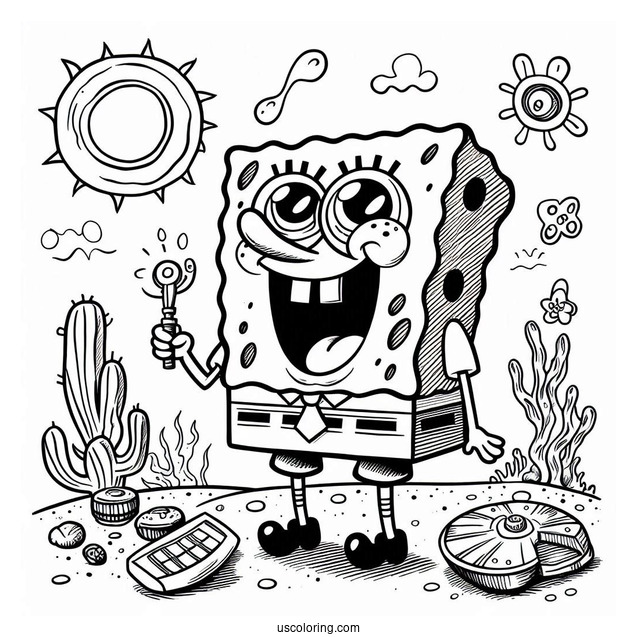 SpongeBob Coloring Page Of Detailed Karen Plankton