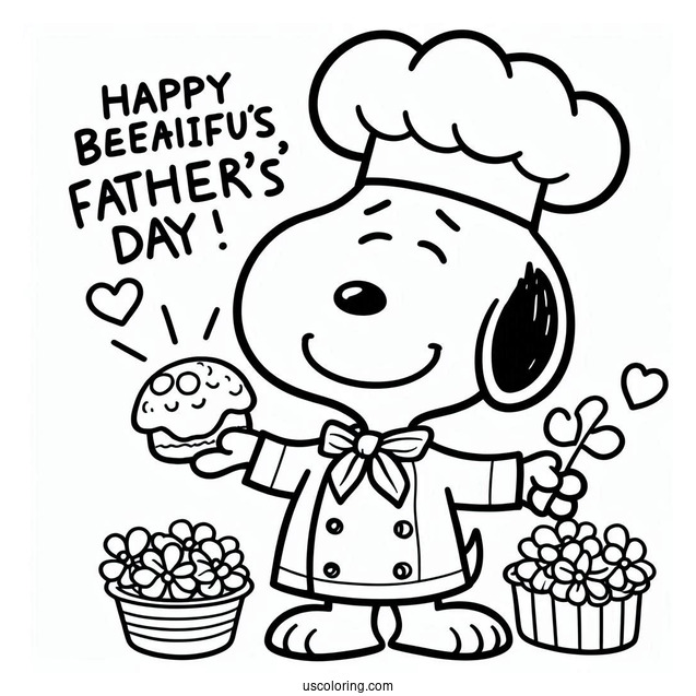 Chef Snoopy With A Happy Father's Day Coloring Page Of Greeting
