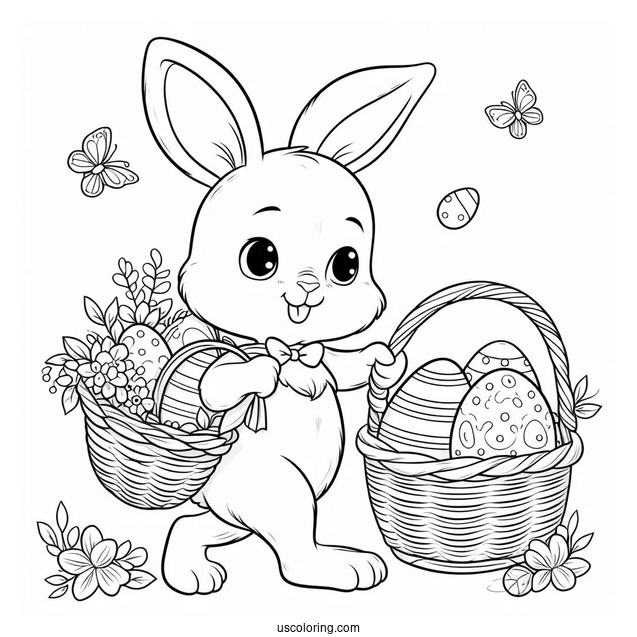 Easter Bunny Coloring Page Carrying Basket With Eggs For Kids