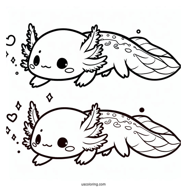 Chibi Axolotl Coloring Page Swimming For Kids