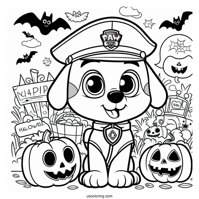 Paw Patrol Halloween Theme Coloring Page