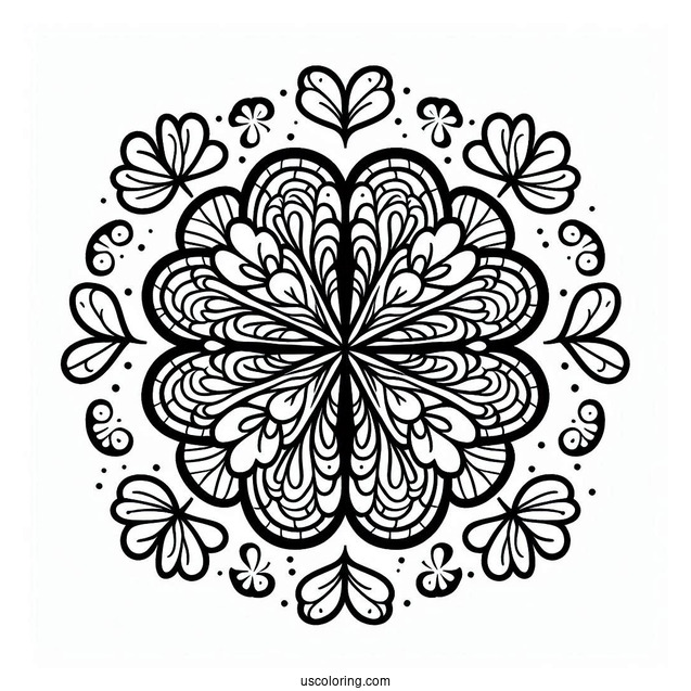 St. Patrick's Day Coloring Page Of Simple Clover Mandala