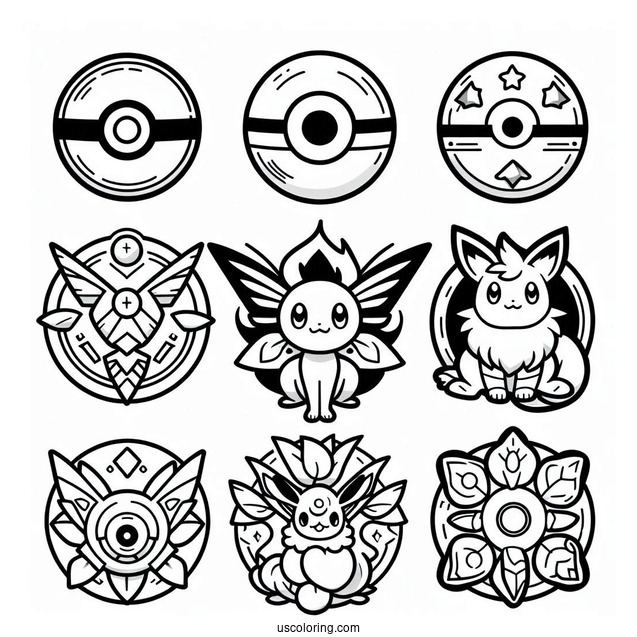 Pokemon Logo With Badges Coloring Sheet