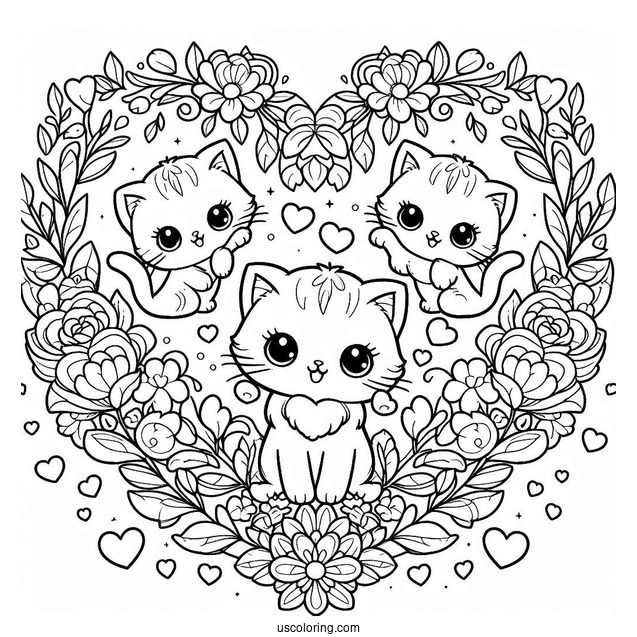 Cute Coloring Page Kittens Inside A Love Heart
