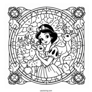 Snow White Coloring Pages With Deer Stained Glass