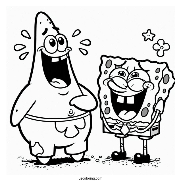 Patrik And SpongeBob Laughing Coloring Page