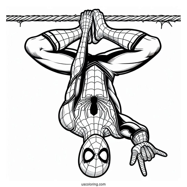 Spider-Man Hanging Upside Down Coloring Sheet