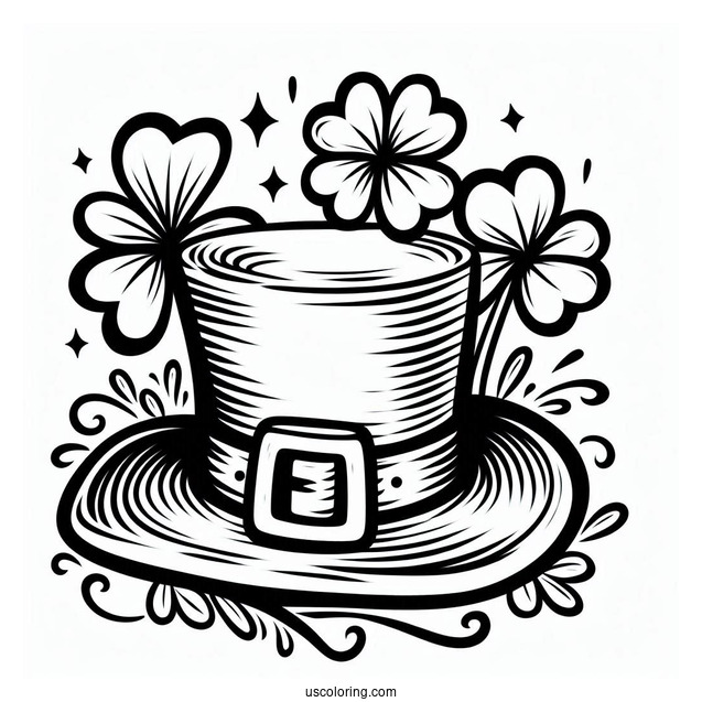 Leprechaun Hat With Shamrocks To Color