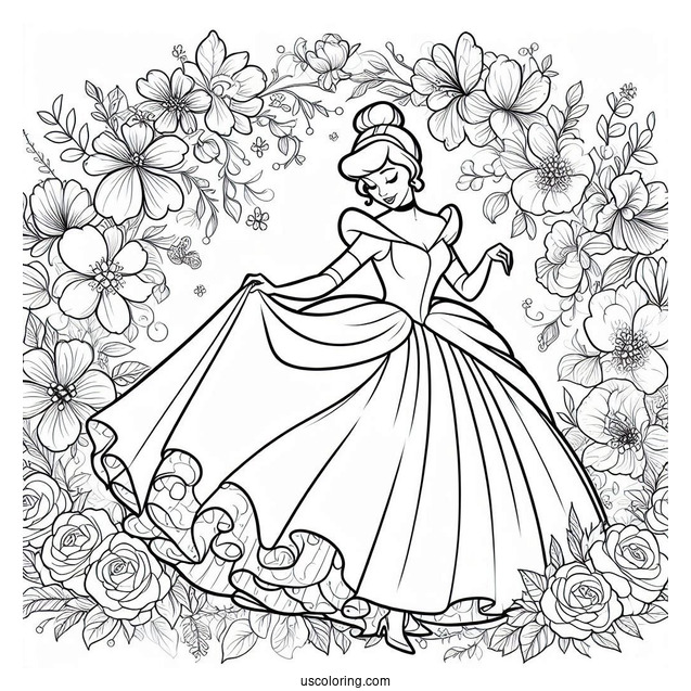 Beautiful Cinderella Dress With Flower Background