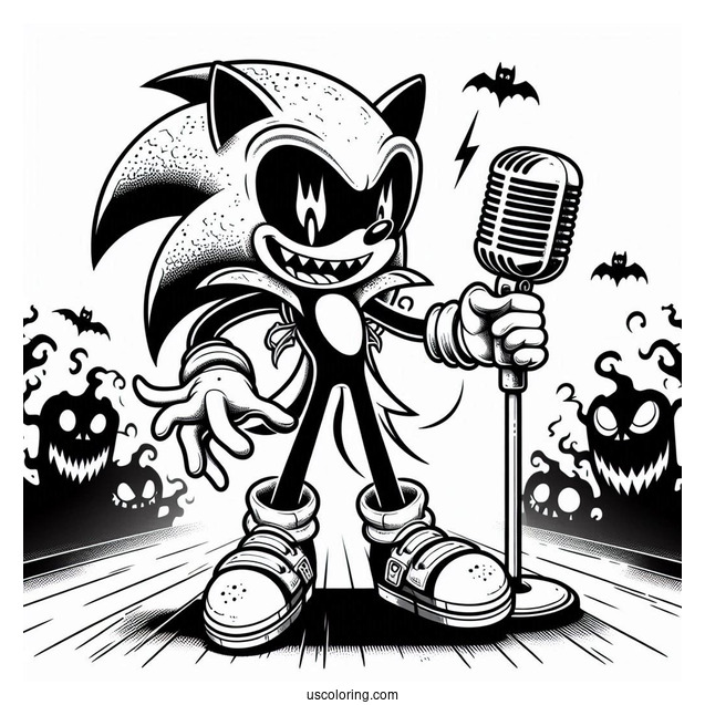 Spooky Sonic Exe Coloring Page Holding Microphone On Stage