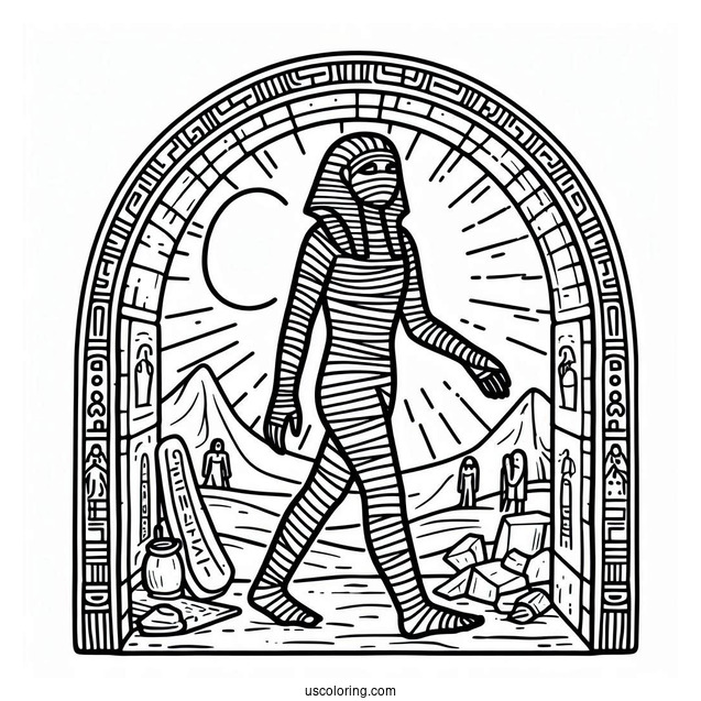 Egyptian Mummy Coloring Page Walking Out Of Tomb