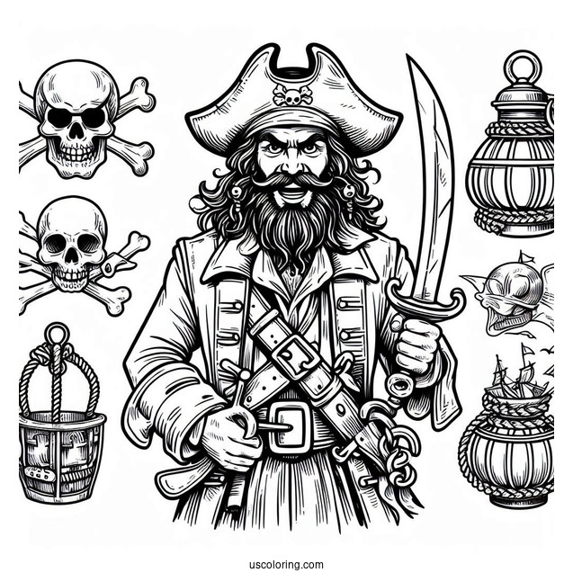 Davy Jones Pirate Coloring Page