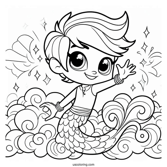 Shimmer And Shine Coloring Page Of Zac Waving From A Cloud