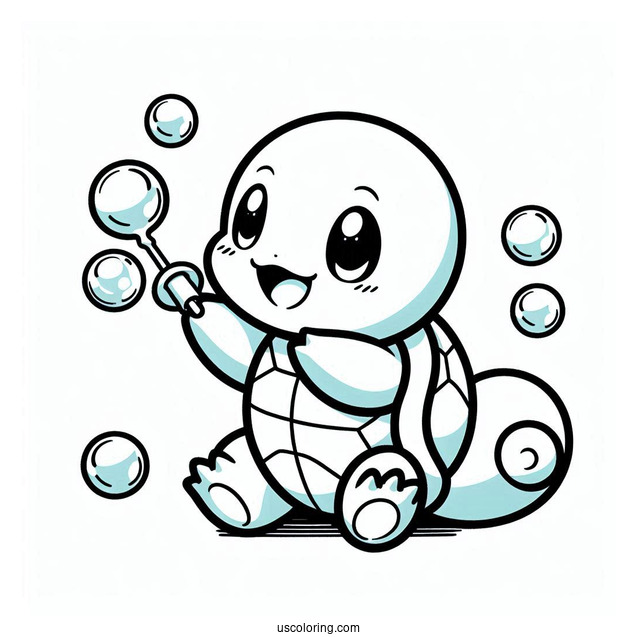 Squirtle Coloring Page Of Playing With Bubbles