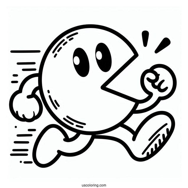 Easy Running Pac-Man Coloring Page For Preschoolers
