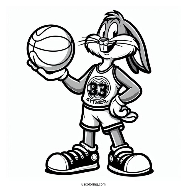 Easy Sylvester Holding Basketball In Tune Squad Jersey Coloring Sheet