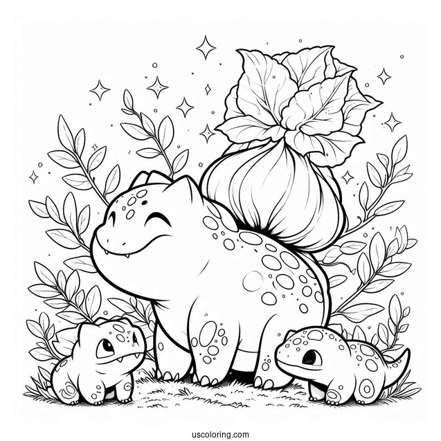 Bulbasaur Coloring Page With Ivysaur, And Venusaur Evolution