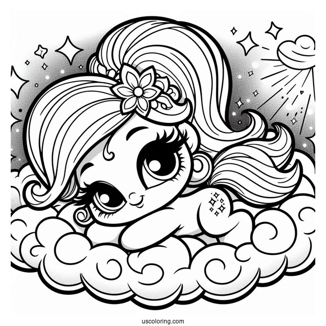 Cute Shimmer And Shine Coloring Page Resting On A Cloud For Preschoolers