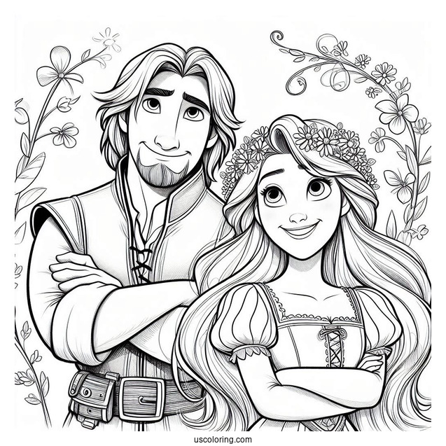 Eugene And Rapunzel Characters Coloring Page