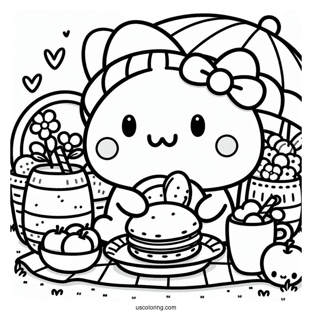 Pompompurin Picnic Date With Macaroon Coloring Sheet