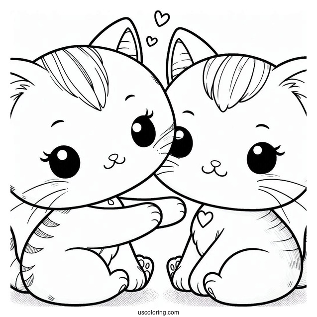 Two Cute Coloring Page Cats Playing For Kids