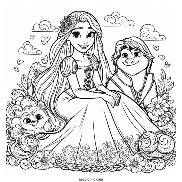 Princess Coloring Page Of Rapunzel With Pascal And Maximus Tangled