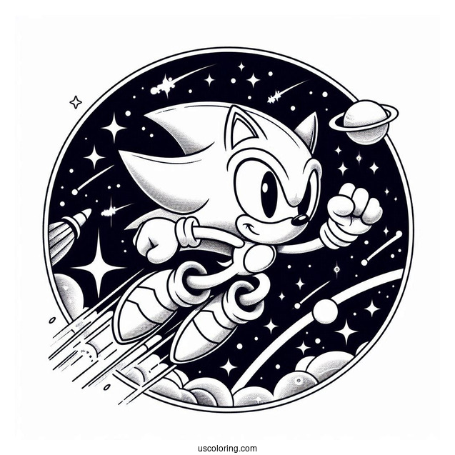 Super Sonic Coloring Page In Outer Space