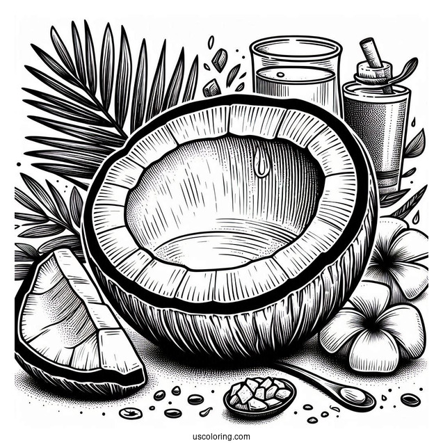 Halved Coconut Coloring Page With Coconut Juice Inside