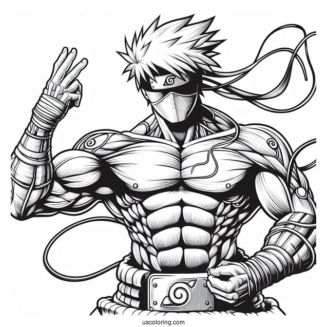 Muscular Kakashi Coloring Page Using Chidori And Sharingan