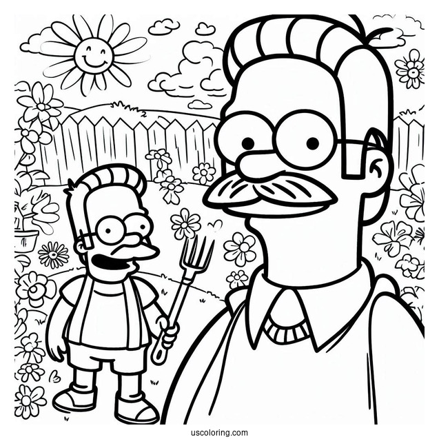 Simpsons Coloring Pages Of Happy Ned Flanders