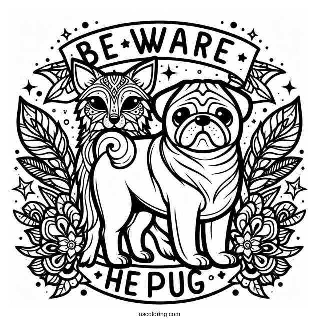 Beware Of The Pug Coloring Sheet