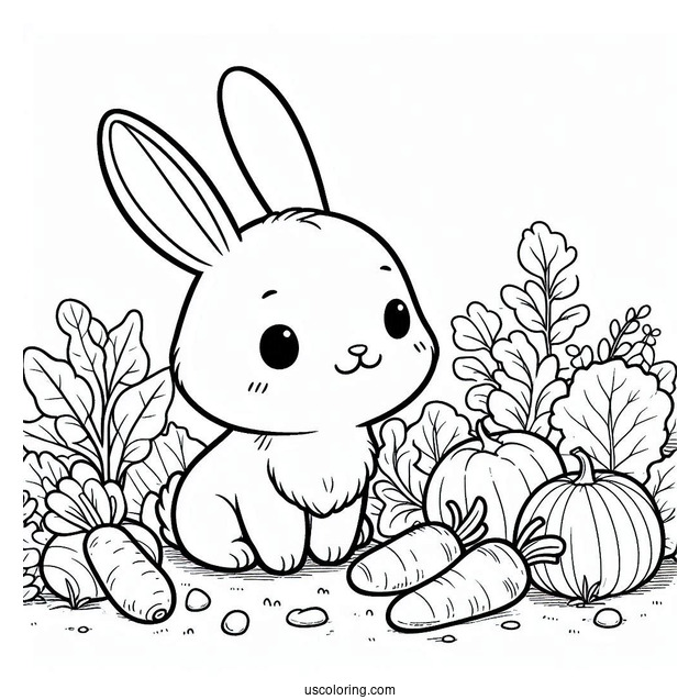 Rabbit In Veggie Patch To Color