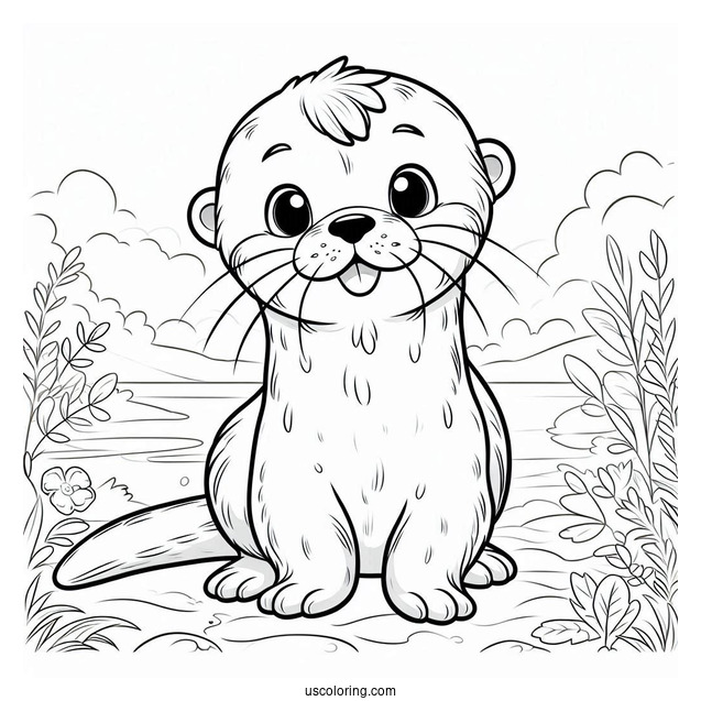 Simple Baby Otter Coloring Page For Preschoolers