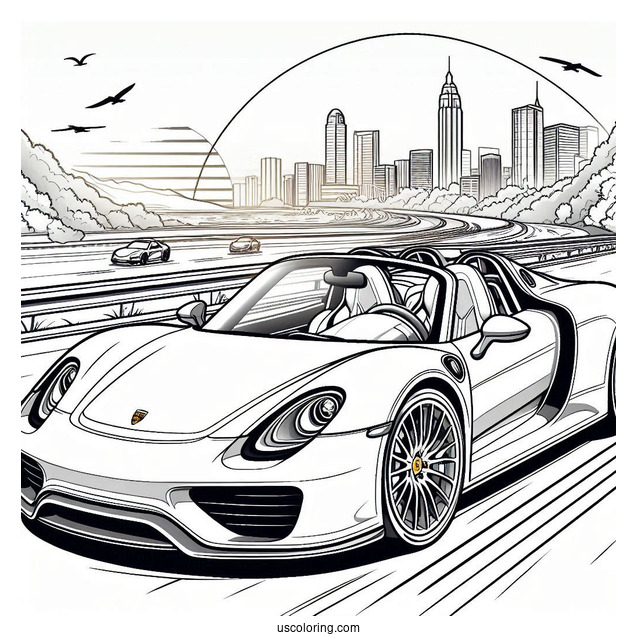 Porsche Coloring Page 918 Spyder On The Road