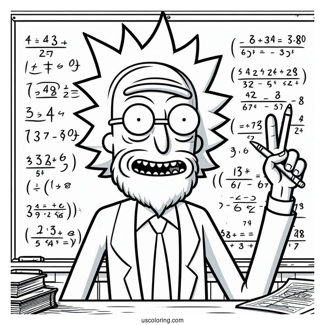 Rick and Morty Coloring Page Of Mr. Goldenfold Teaching Math