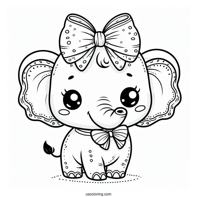 Cute Baby Elephant With Bow Coloring
