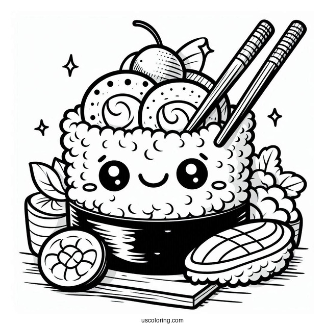 Full Page Cartoon Sushi Coloring Pages