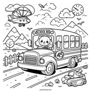 Cartoon School Bus Coloring Page Full of Kids For Kids