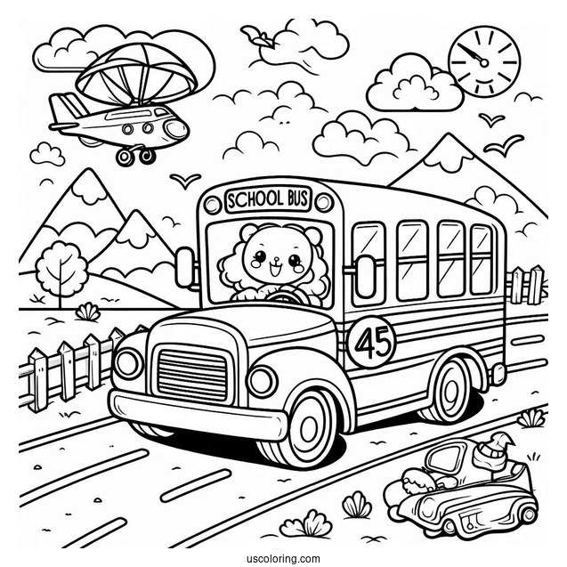 Cartoon School Bus Coloring Page Full of Kids For Kids