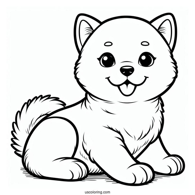 Cute Shiba Inu Puppy Smiling Coloring In