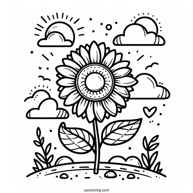 Summer Coloring Page Of Cute Summer Sunflower For Kids