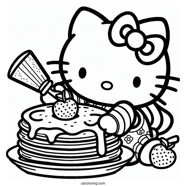 Hello Kitty Making Pancake Coloring Page For Kids