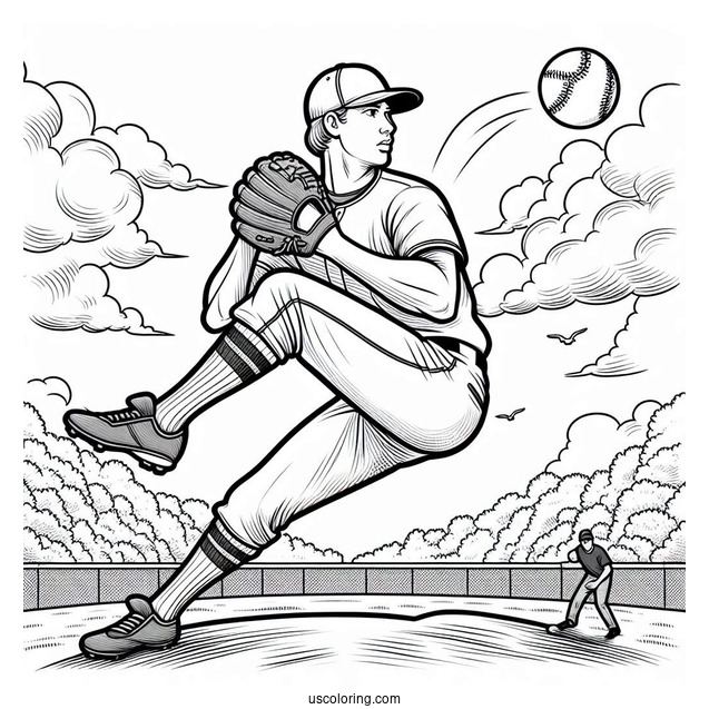 Baseball Coloring Page Of Player Warming Up to Pitch