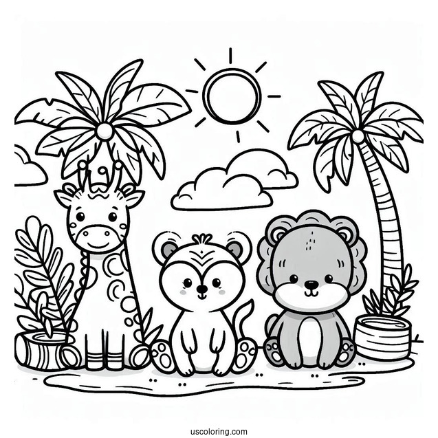 Cute Coloring Page Jungle Animals For Kids