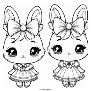Pretty Little Rabbit Coloring Page With A Bow On Her Head For Kids