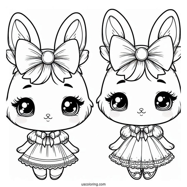 Pretty Little Rabbit Coloring Page With A Bow On Her Head For Kids